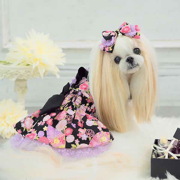 きゃんナナ　着物　バレッタつき CanNana 犬 バレッタ アクセサリー リボン アクセ 秋冬 正月 和柄 和風