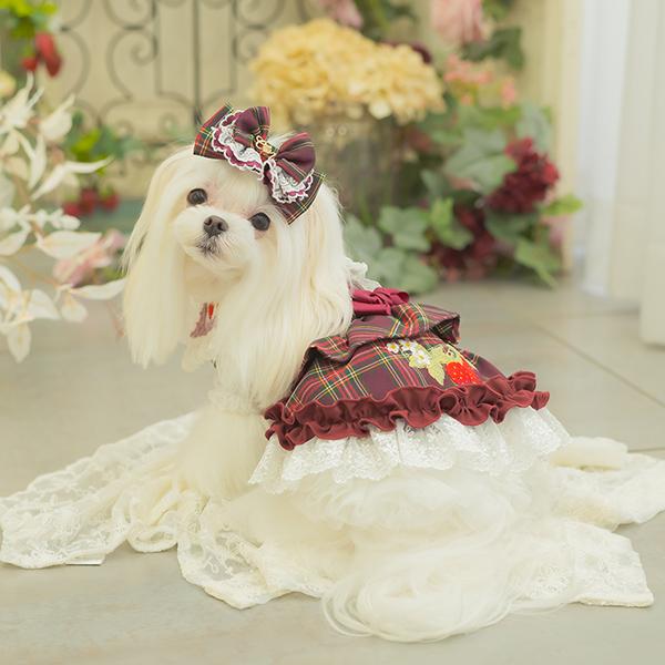 CanNana 犬 バレッタ アクセサリー リボン アクセ 秋冬 タータン