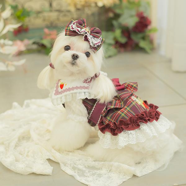 CanNana 犬 バレッタ アクセサリー リボン アクセ 秋冬 タータン