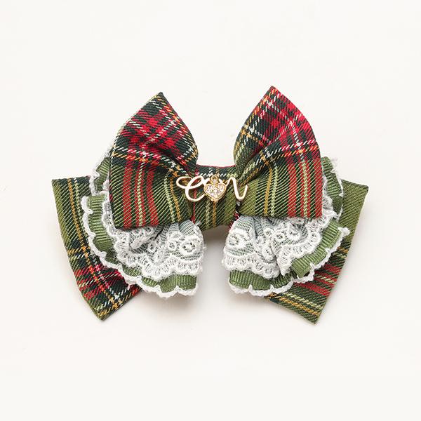 CanNana 犬 バレッタ アクセサリー リボン アクセ 秋冬 タータン
