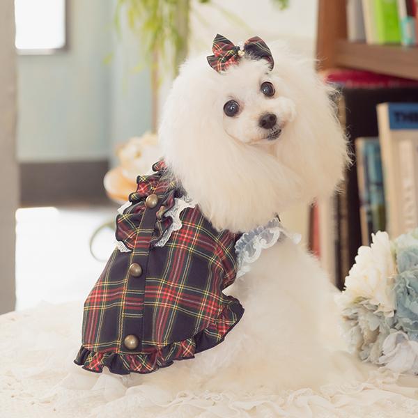CanNana 犬 バレッタ アクセサリー リボン アクセ 秋冬 タータン