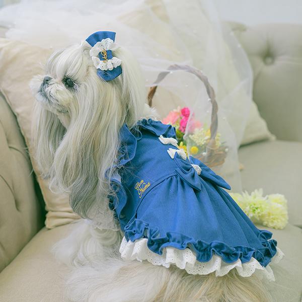 CanNana 犬 アクセサリー バレッタ リボン デニム レース ロゴ リンク