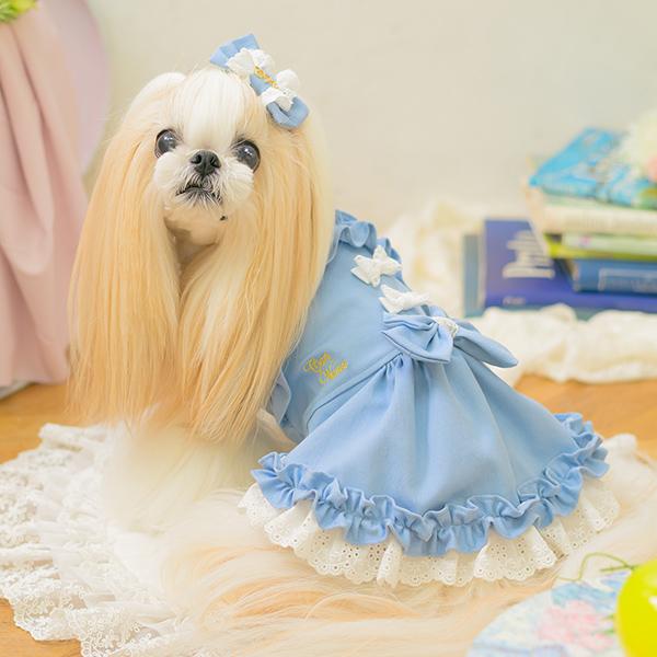 CanNana 犬 アクセサリー バレッタ リボン デニム レース ロゴ リンク