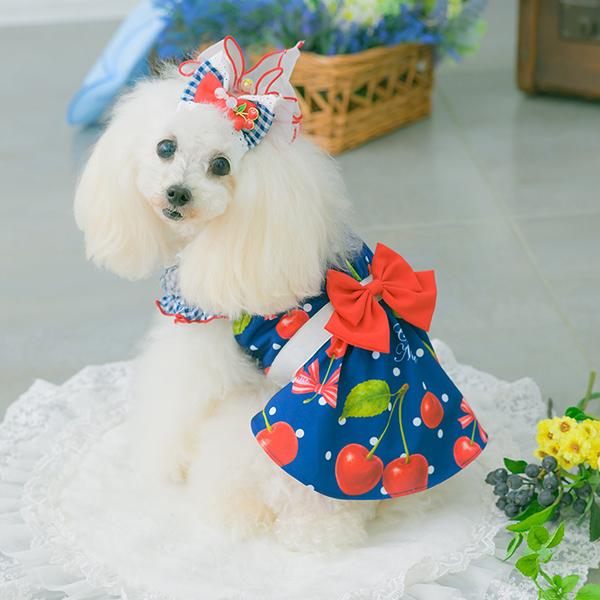 CanNana 犬 アクセサリー バレッタ リボン ギンガム さくらんぼ
