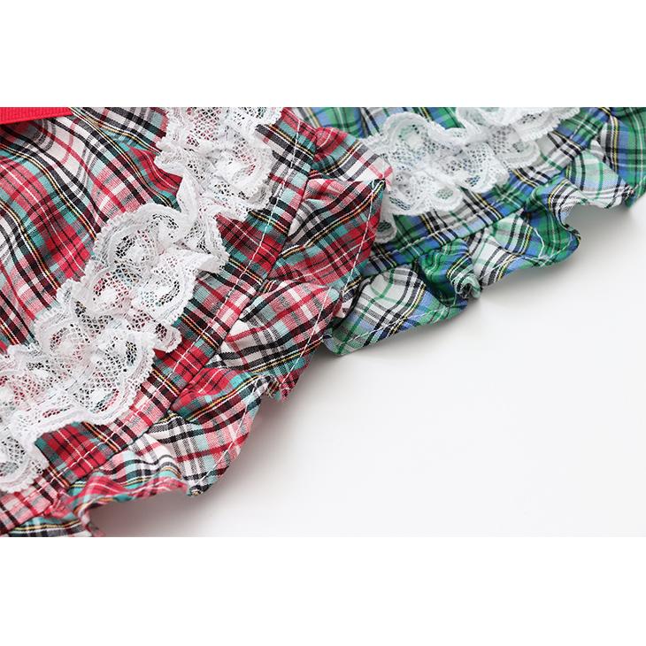 犬 服 犬服 春夏 タータンチェックセーラーカラーワンピース リボン レース フリル 花モチーフ チェック柄 季節映え レッド グリーン 1056 | CanNana | 10