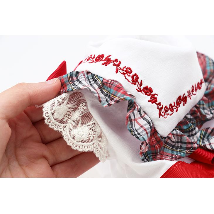 犬 服 犬服 春夏 タータンチェックセーラーカラーワンピース リボン レース フリル 花モチーフ チェック柄 季節映え レッド グリーン 1056 | CanNana | 06