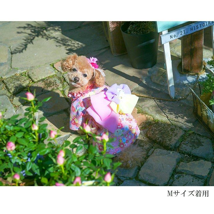 CanNana 犬 服 犬服 浴衣 夏 和柄 花柄 簡単3色帯 レース フリル 犬の