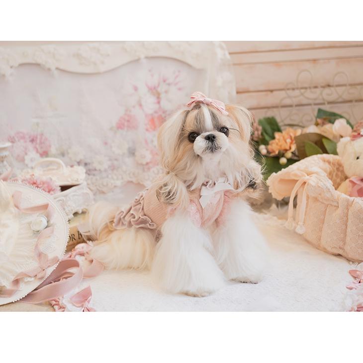 CanNana 犬 服 犬服 ワンピース くま ベア 限定 くすみピンク フリル