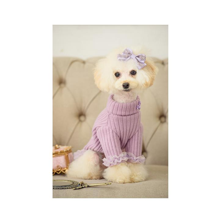 犬 服 犬服  冬 ロゴ刺繍入りリブ袖ありトップス  袖あり タートルネック チュール リボン 温かい シャープな着こなし ラベンダー ベージュ かぶり 1086 | CanNana | 13