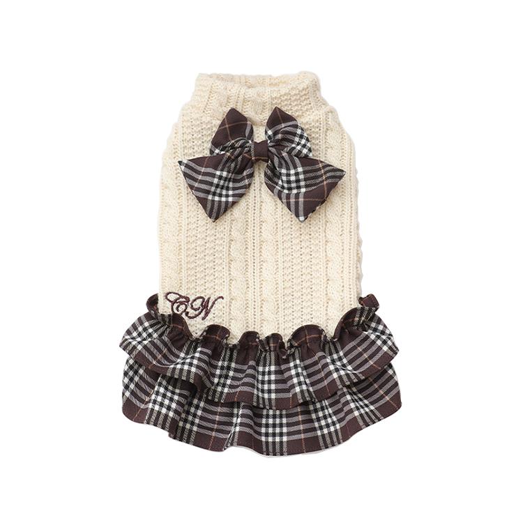 犬 服 犬服  ワンピース　チェック　ニット　秋冬　トラッド 犬の服 新作 きゃんナナ ドッグウェア ブランド 1087 | CanNana | 03