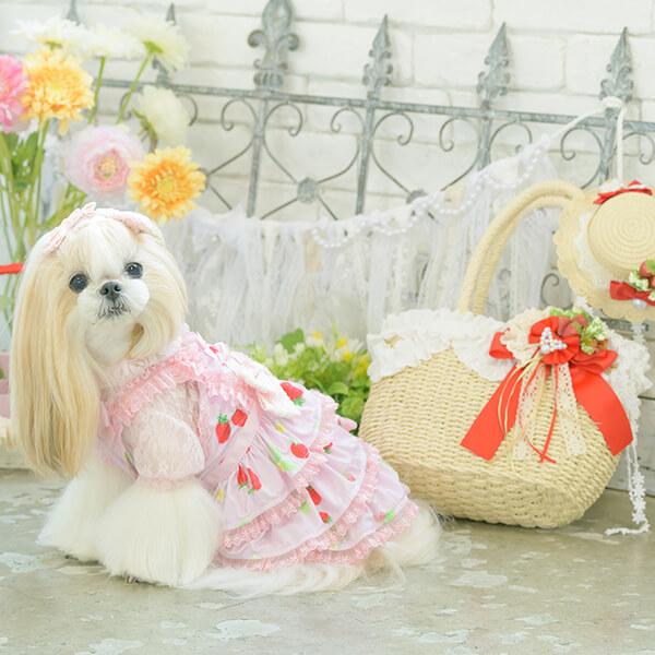 取っ手穴付きギフトバッグ ピンク×女の子、犬の散歩 100枚 取っ手穴付き