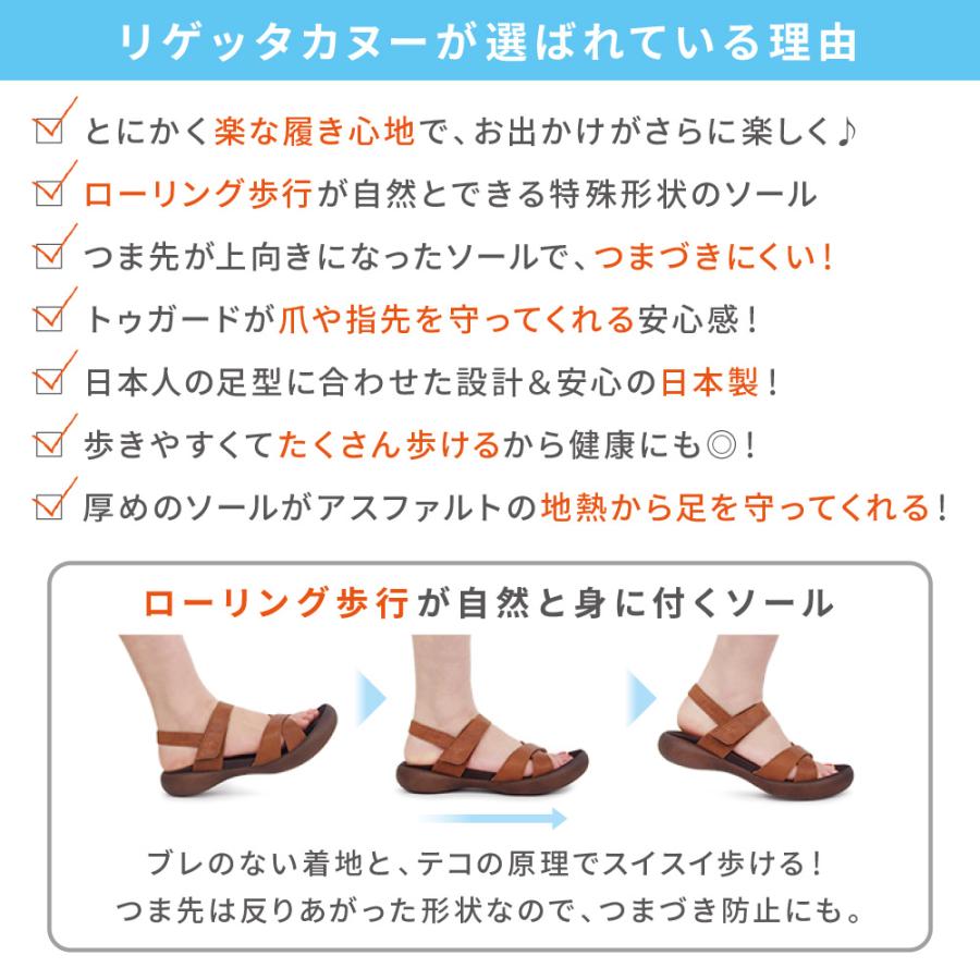 リゲッタ カヌー サンダル レディース バックストラップ ぺたんこ フラット 歩きやすい 履きやすい 痛くない 日本製 CJFD5326aの画像