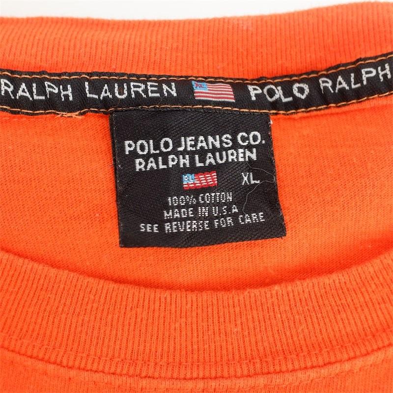 ポロジーンズ ラルフローレン RL-67 クルーネック 半袖プリントTシャツ USA製 1990年代 メンズ US-XLサイズ オレンジ系 hs-8609｜canopus-web-shop｜04