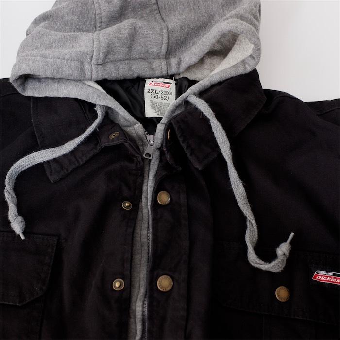 Dickies ディッキーズ ワークシャツジャケット ジップパーカーレイヤード調 メンズUS-2XLサイズ ブラック キルティングライナー jk-3195｜canopus-web-shop｜06