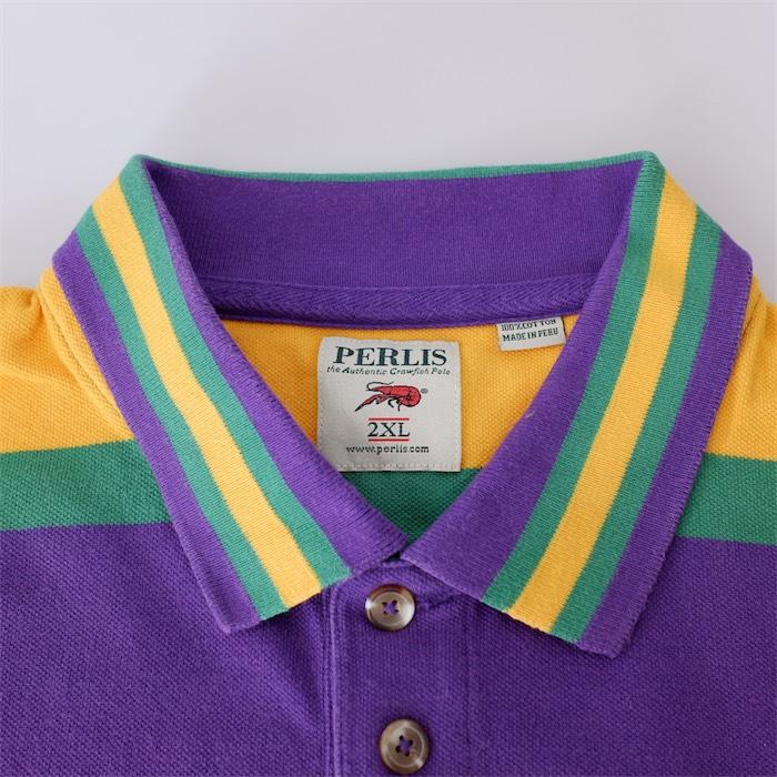 PERLIS 半袖鹿の子ポロシャツ メンズUS-2XLサイズ ボーダー柄