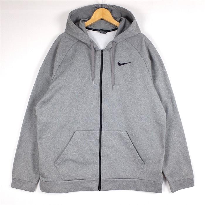 Nike グレー ジップアップ長袖ジャージ NIKE（ナイキ） DRI-FIT 長袖ジップアップパーカー メンズUS-XXLサイズ