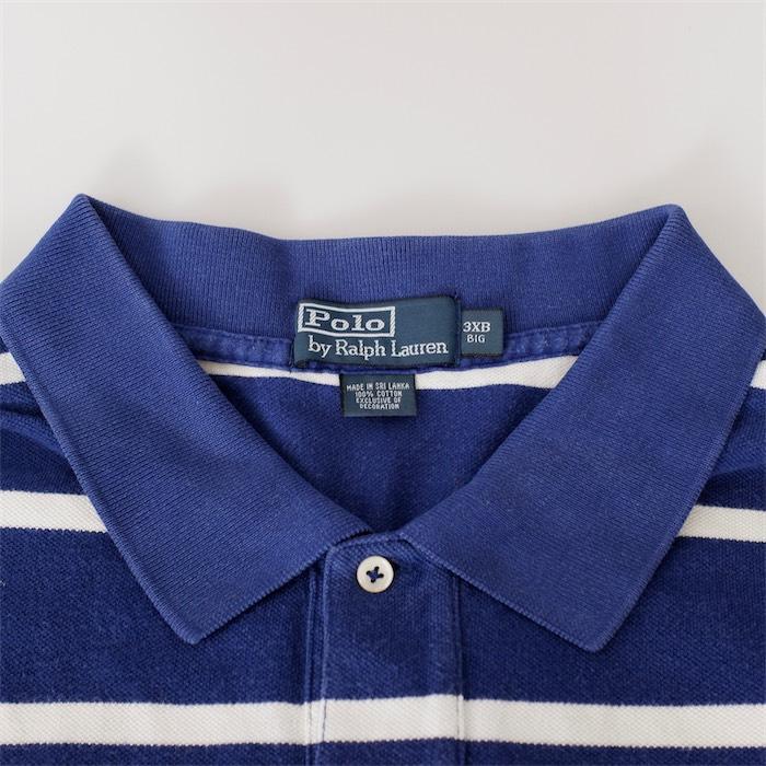 00's Polo by Ralph Lauren ポロラルフローレン ボーダー柄 半袖鹿の子ポロシャツ メンズUS-3XBサイズ ポニー刺繍 ブルー 3XL sh-4109n｜canopus-web-shop｜04