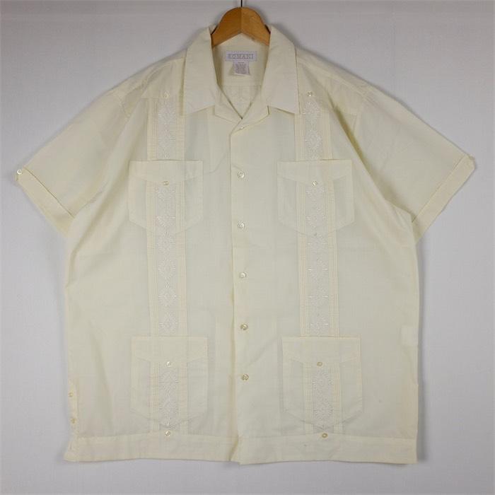 ROMANI オープンカラー半袖キューバシャツ 刺繍入り メンズUS-2XL