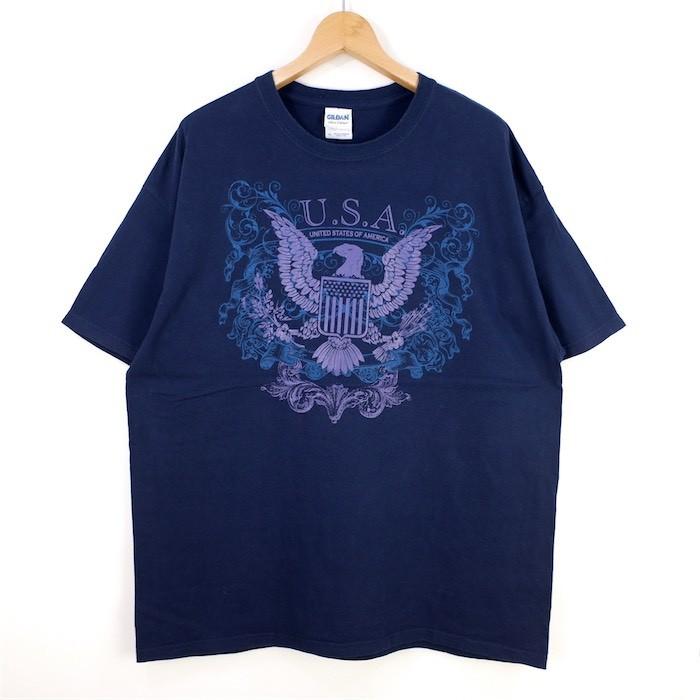 ギルダン GILDAN 半袖プリントTシャツ メンズUS-XLサイズ USA 国章 ボールドイーグル ネイビー クルーネック t-1648｜canopus-web-shop｜02