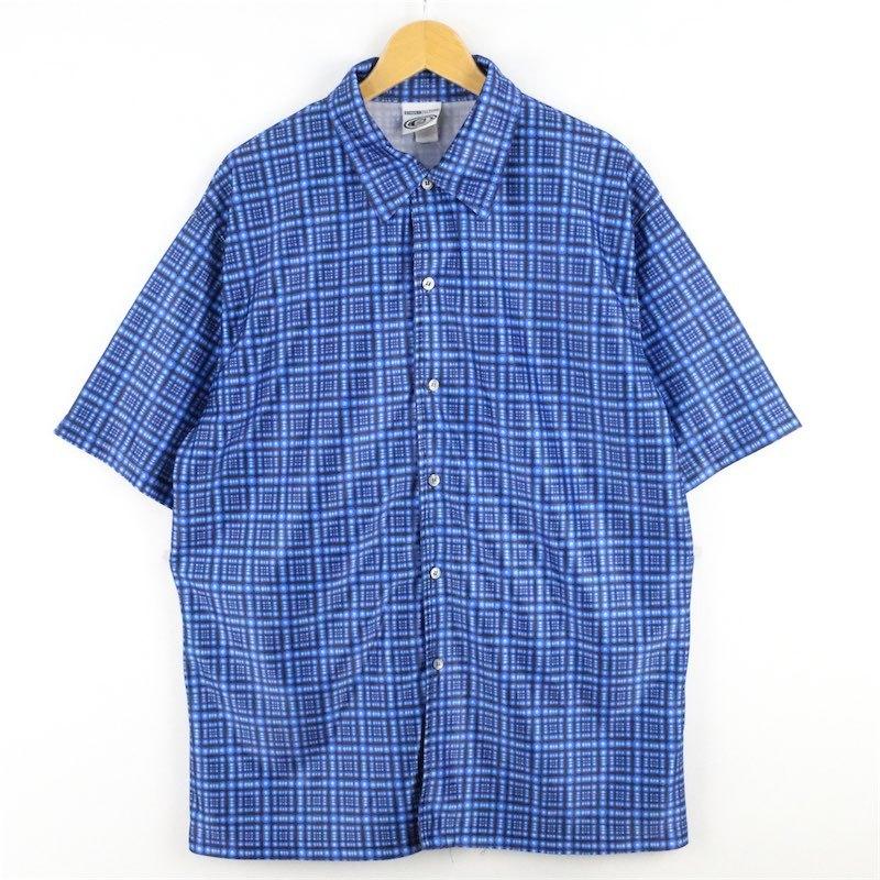 ラッセルノ メンズ 半袖シャツ ポリエステル100% サイズ5 黒 柄 USA製 90年代 STREET CULTURE アートパターン 半袖総柄シャツ
