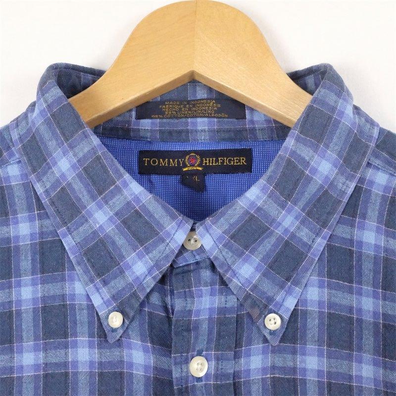 古着 大きいサイズ 旧タグ トミーヒルフィガー リネン混紡 半袖ボタン