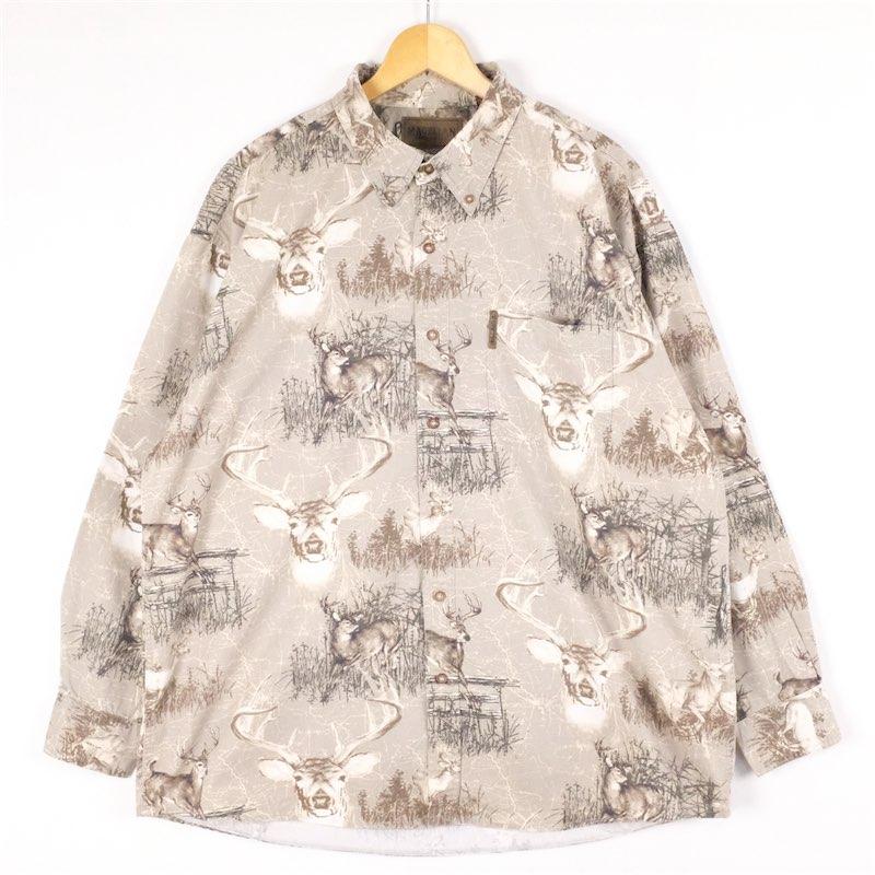 古着 大きいサイズ MAGELLAN SPORTSWEAR 鹿総柄 長袖ボタン