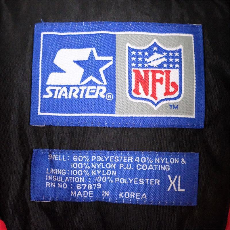 古着 大きいサイズ 90's STARTER × NFL オフィシャル 中綿フーデッドナイロンジャケット メンズUS-XLサイズ ブラック×レッド系 tn-1958｜canopus-web-shop｜05
