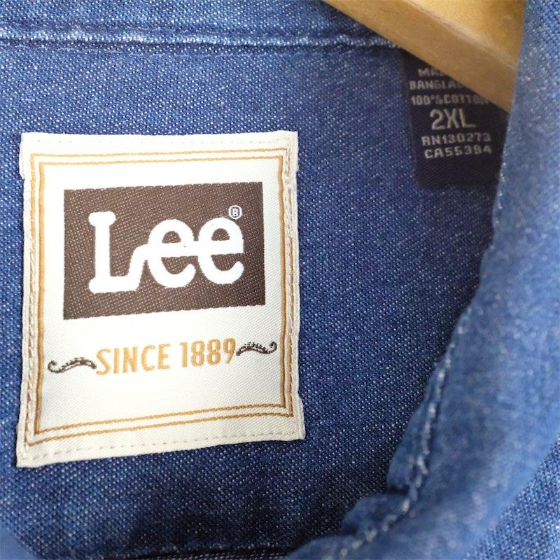 古着 大きいサイズ リー Lee 長袖ダンガリーシャツ デニムシャツ メンズUS-2XLサイズ 無地 青 デニムブルー系 tn-2151｜canopus-web-shop｜05