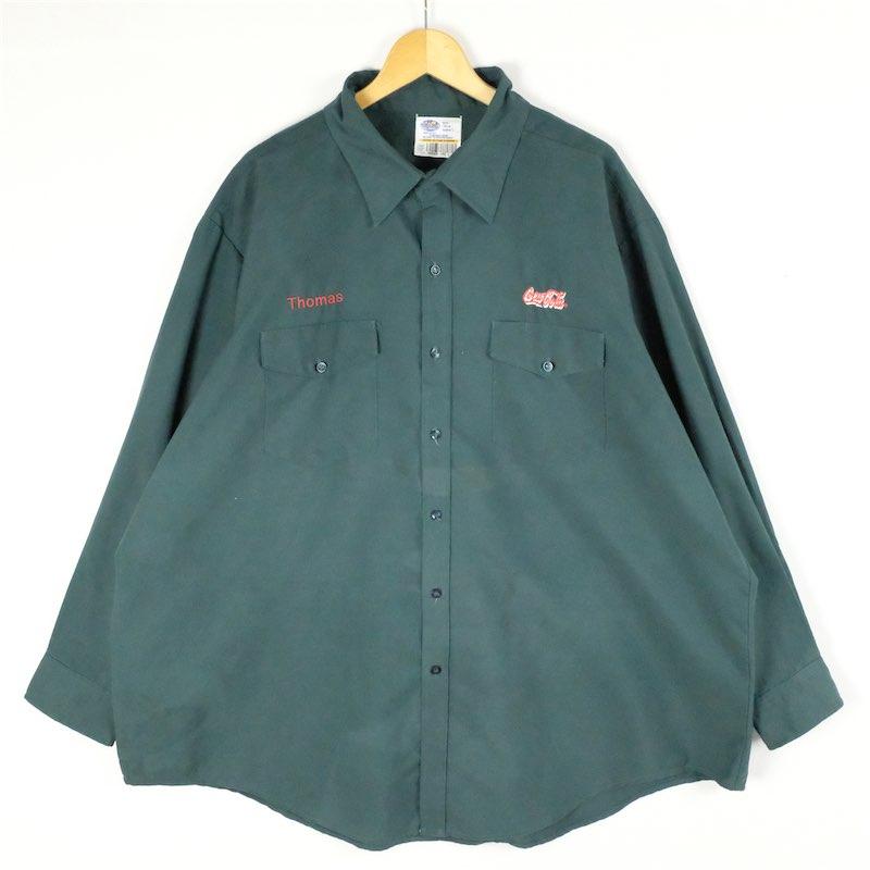 古着 大きいサイズ 90's USA製 リバーサイド 長袖ワークシャツ メンズUS-3XLサイズ 無地 緑 グリーン系 tn-2173n｜canopus-web-shop｜02
