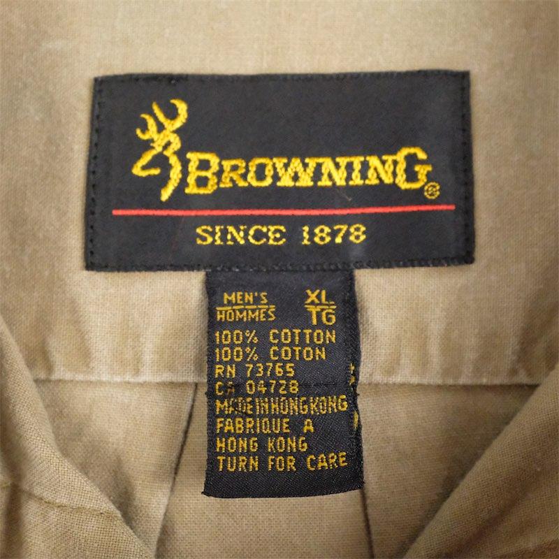 古着 大きいサイズ 90's BROWNING 長袖ハンティングシャツ メンズUS-XLサイズ 無地 ベージュ×ブラウン系 tn-2175｜canopus-web-shop｜05