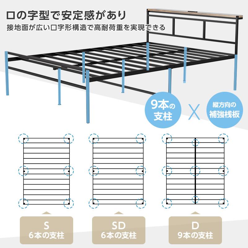 パイプベッド 宮棚 ベッド ベッドフレーム シングル セミダブル ダブル