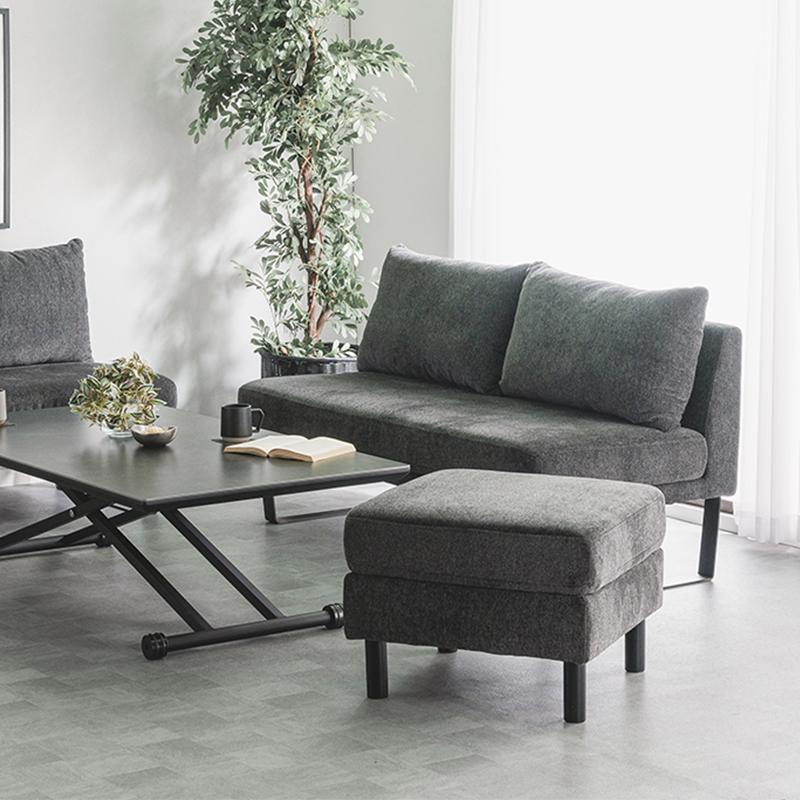 スツール ファブリック 幅60 ブラック脚 グレー 布 アイアン脚 お洒落