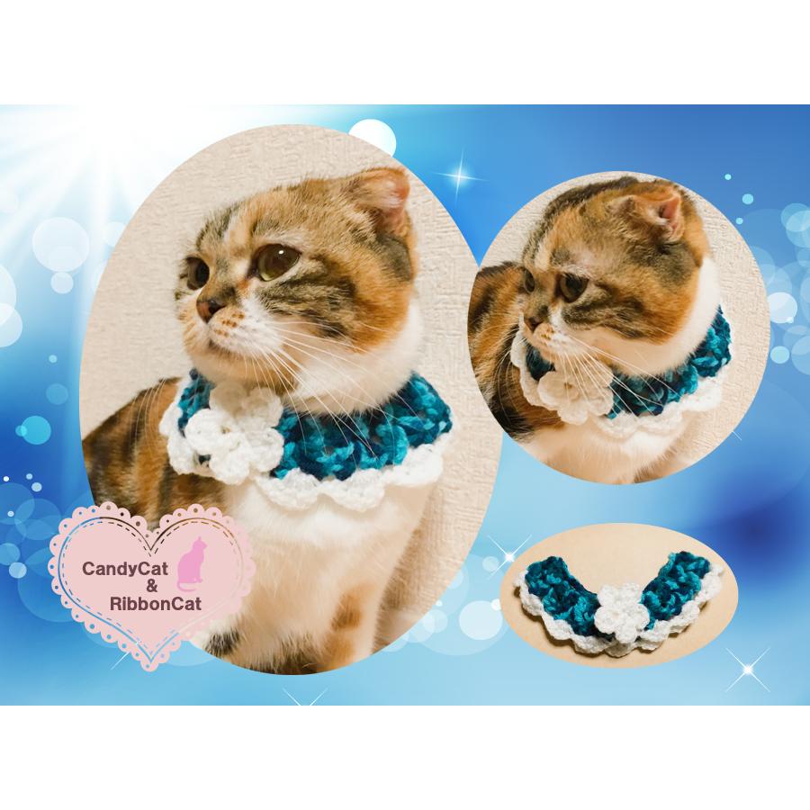 手作り 猫 首輪 猫首輪 猫用首輪 ねこ かわいい 軽量 つけ襟首輪 ブルーミックス |  | 01