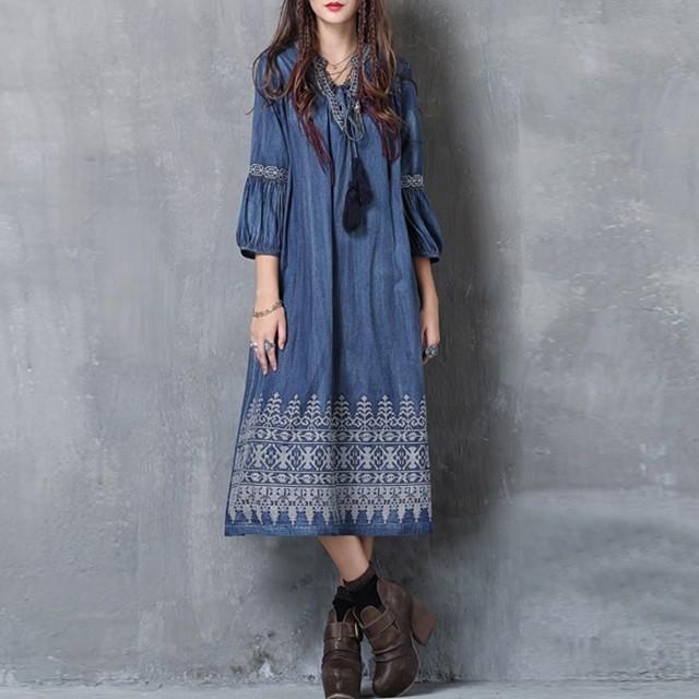 超目玉 ワンピース レディース 新作 春 秋 春コーデ 春服 春ワンピース 春ワンピ 1色 カジュアル デニムワンピース デニムワンピ 濃いめ インディゴブルー ロング丈 Difsanmiguel Sanmiguelelalto Gob Mx