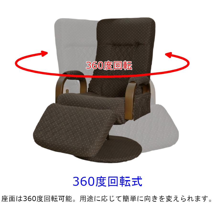 リクライニングチェア フットレスト付き レバー昇降式 座面360度回転 ファブリック S1RO-088G7HW1N|caperock1900|06