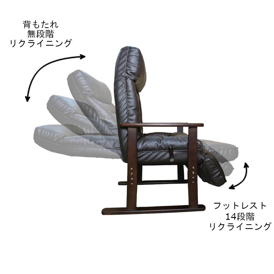 リクライニング 高座椅子 レバー式 アームレスト・フットレスト付き クッション合皮 座面高さ調整可能 SS-256V|caperock1900|14
