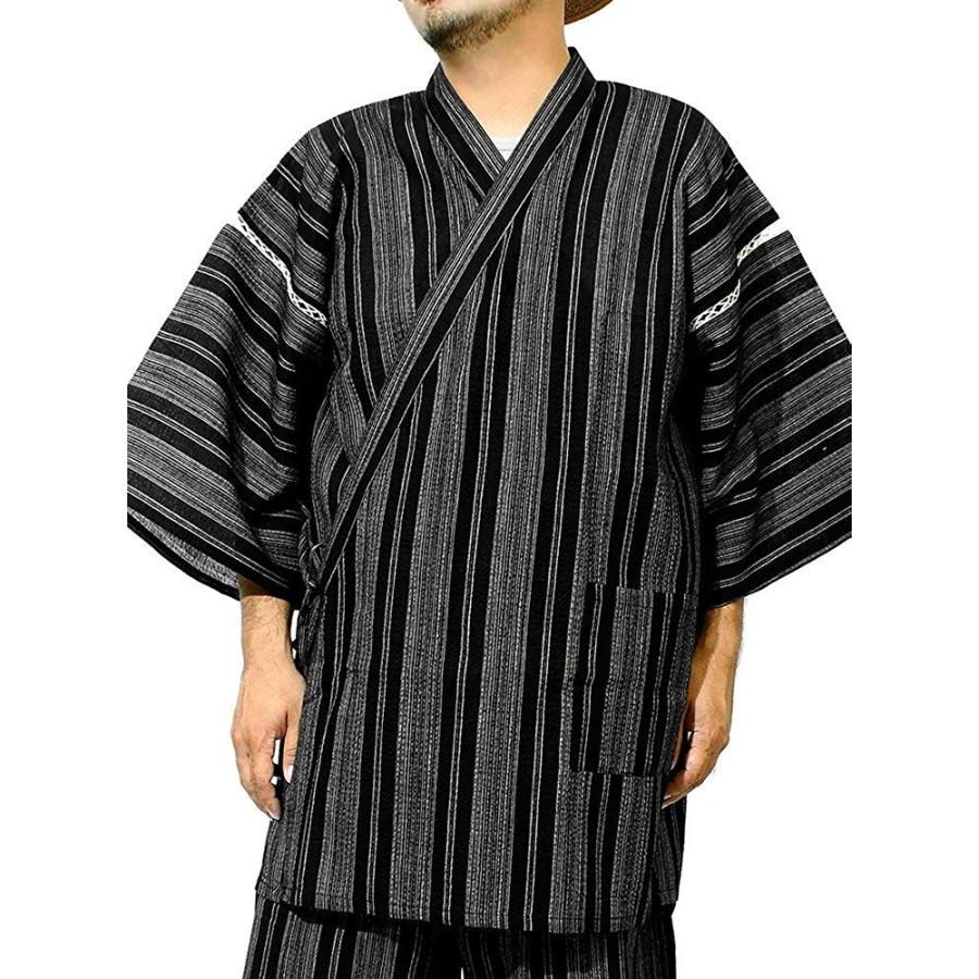甚平 メンズ 大きいサイズ しじら織り 和柄 じんべい ストライプ 無地 上下 セットアップ M Q柄 6 Basketball Mk