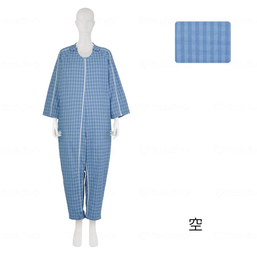 【首元〜両足首/股部分/両腕ファスナー】 介護用つなぎ フドーねまきC | S M L LL 介護 介護用 つなぎ パジャマ おむついじり防止 認知症 いたずら防止_4