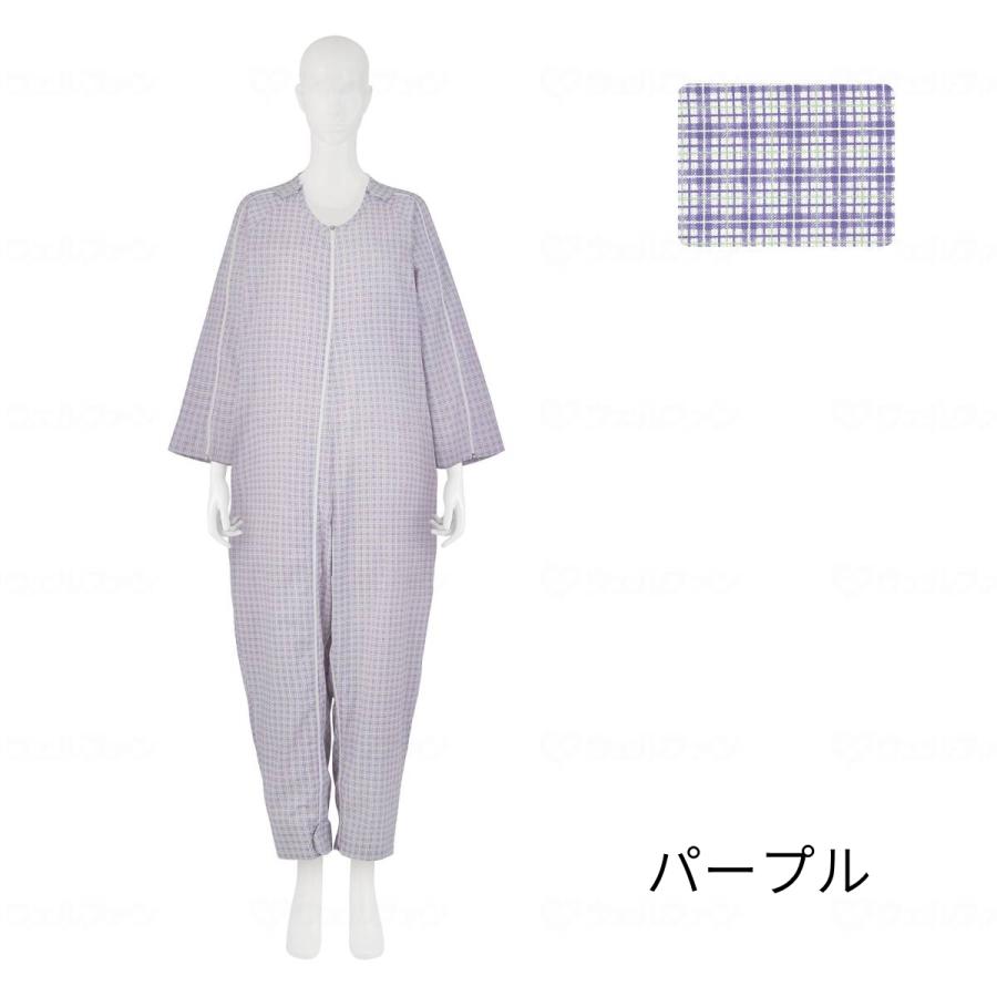 【首元〜両足首/股部分/両腕ファスナー】 介護用つなぎ フドーねまきC | S M L LL 介護 介護用 つなぎ パジャマ おむついじり防止 認知症 いたずら防止_5