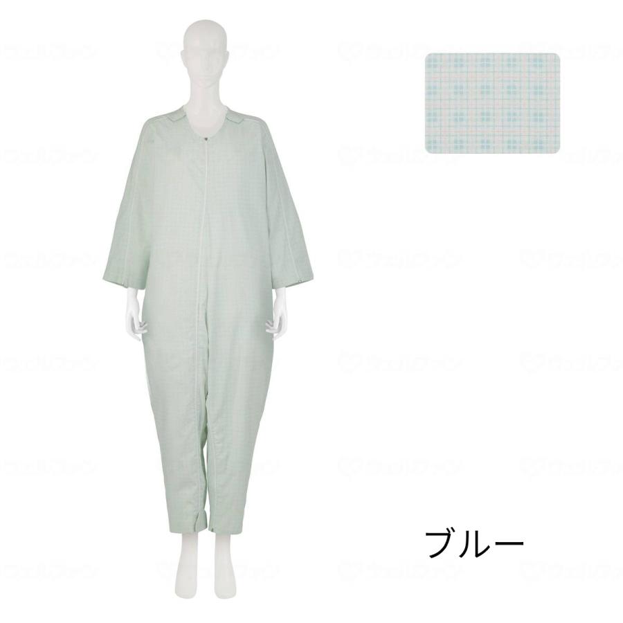【首元〜両足首/股部分/両腕ファスナー】 介護用つなぎ フドーねまきC | S M L LL 介護 介護用 つなぎ パジャマ おむついじり防止 認知症 いたずら防止_7