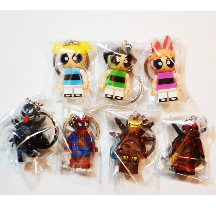 ブロックキーホルダー レゴ風 スパイダーマン アイアンマン パワーパフ
