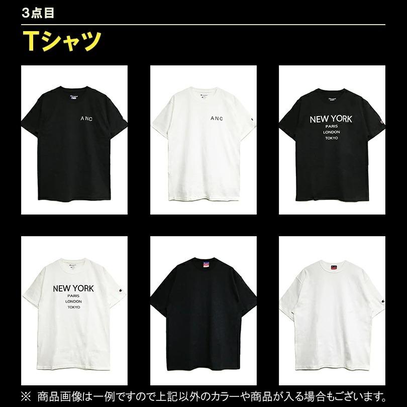 福袋 4点セット チャンピオン CHAMPION ハッピーバッグ 2022 2023 リバースウィーブパーカーorトレーナー Tシャツ 小物 キャップorバケットハット｜capsule091｜03