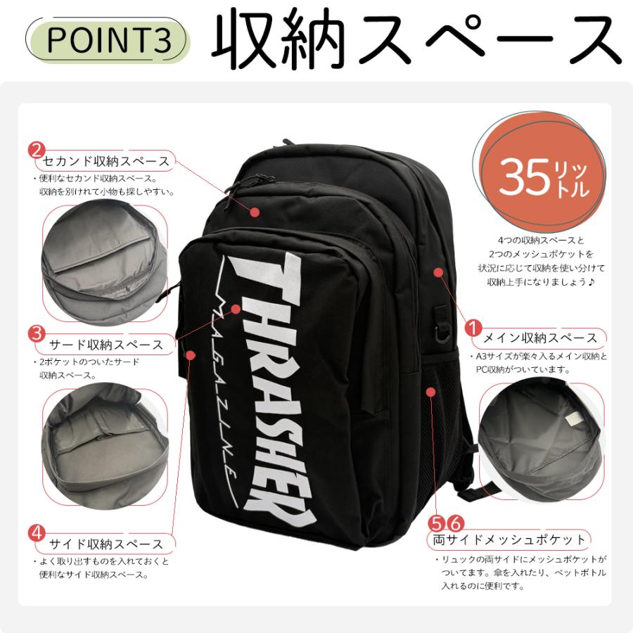 ユニセックス バックパック THRASHER TH-F 35L BLACK THRASHER