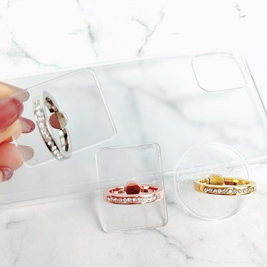 バンカーリング スマホリング クリア 透明 ストーン 指輪 おしゃれ かわいい 360度回転 落下防止 レディース 丸 長方形 ラウンド スクエア 落下防止 スマホ | iPhone | 05