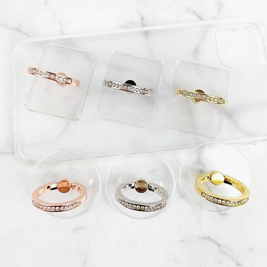 バンカーリング スマホリング クリア 透明 ストーン 指輪 おしゃれ かわいい 360度回転 落下防止 レディース 丸 長方形 ラウンド スクエア 落下防止 スマホ | iPhone | 10