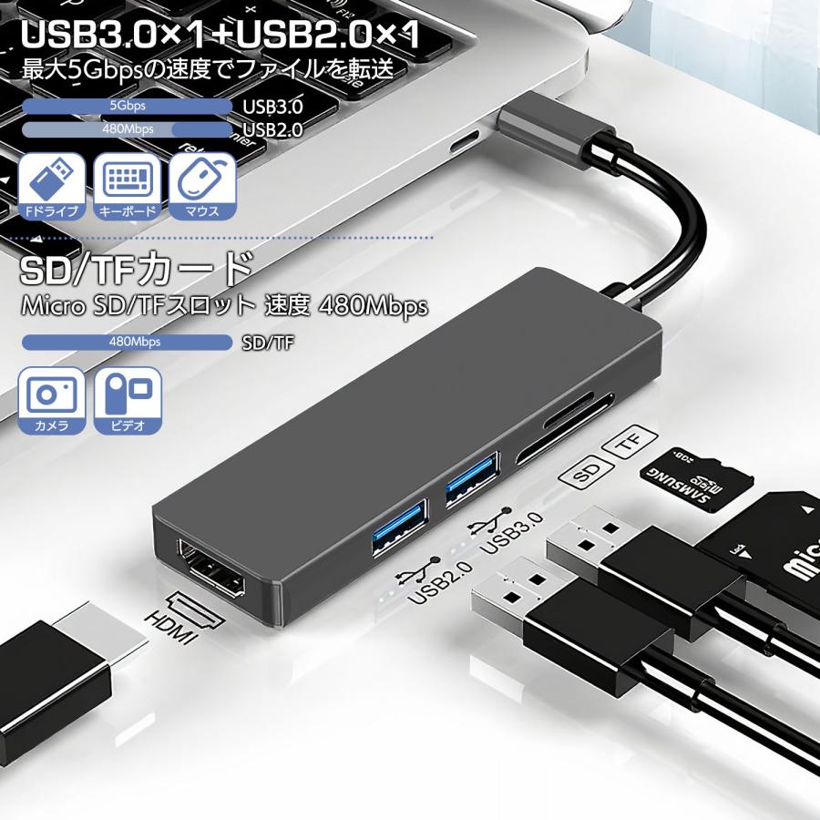 USB Type-C ハブ 5in1 SDカードリーダー HDMI ポート 4K USB 3.0 PD対応 SD/Micro TF カードリーダー 変換 電源 USB変換アダプター ケーブル microSD｜capsulezbase｜02