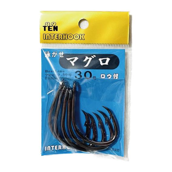 INTER HOOK＞泳がせマグロ ロウ付 30号 丸軸 ブラック 5本入り