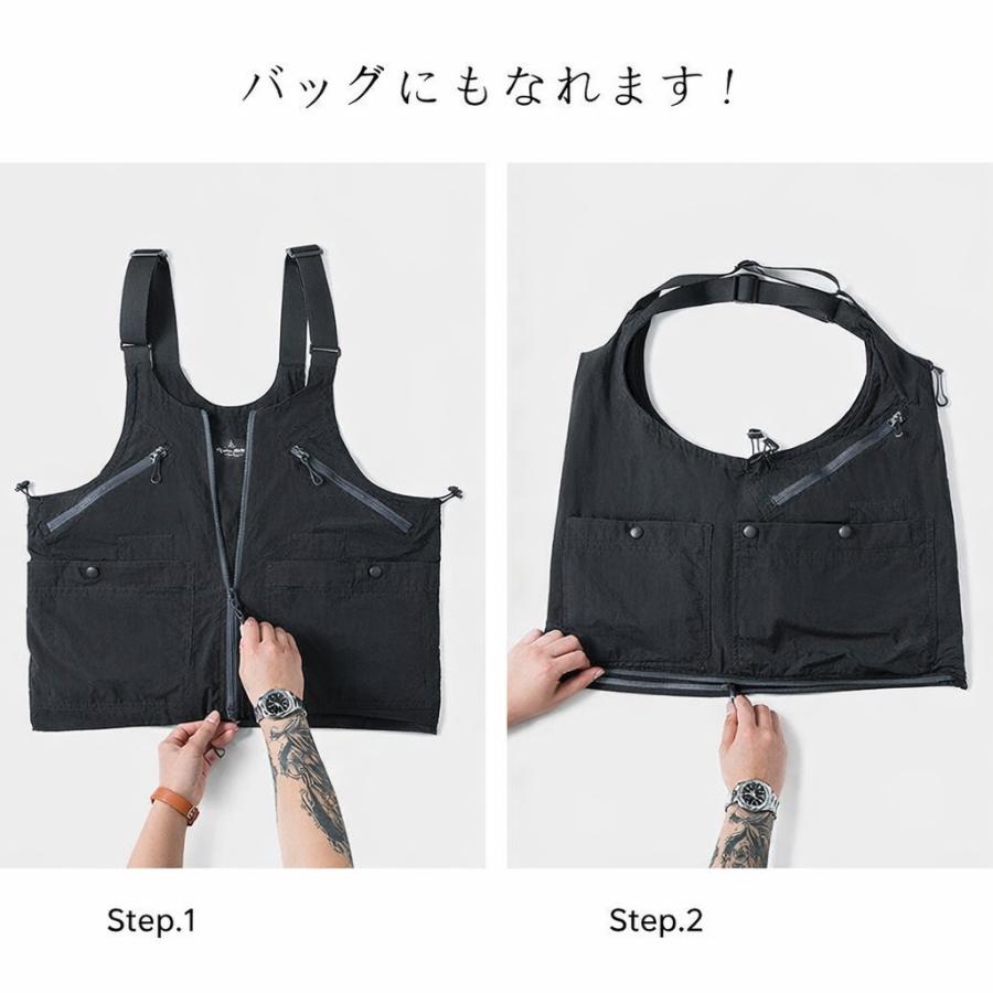 タクティカルベスト メンズ 2WAY バッグ 変形 手ぶら 大容量 多収納