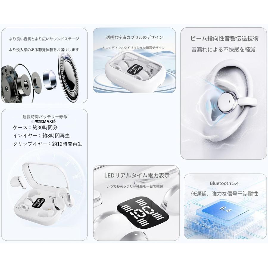 デュアル ワイヤレスイヤホン 2in1 イヤーカフ型 カナル型 Bluetooth
