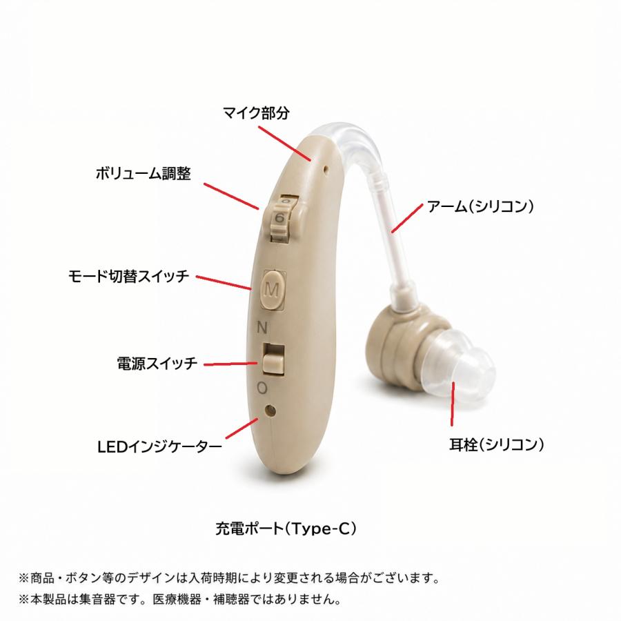 耳掛け式 集音器 充電式 左右兼用 3モード 雑音低減 音量6段階 軽量